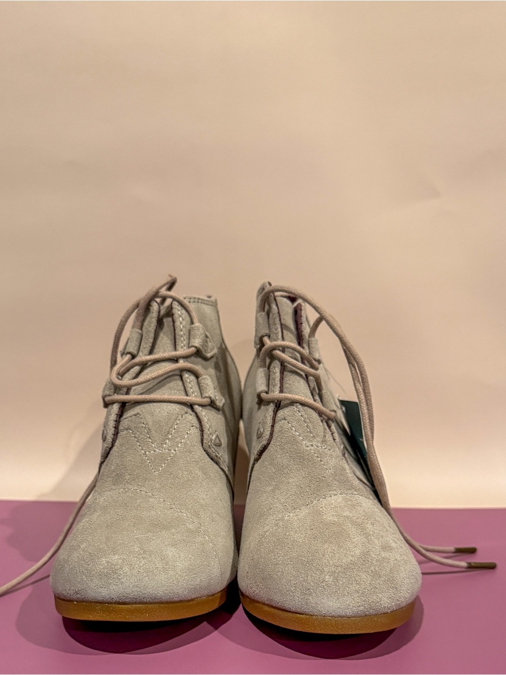 Toms Light Gray Suede Lace-Up Ankle Booties